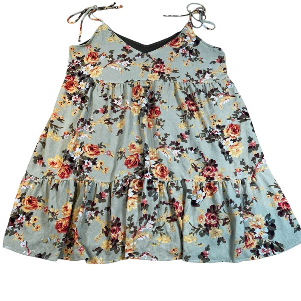 Floral Mint Tie-Strap Dress - Boho Chic Casual Style | Size Small | Resort Wear - Picture 7 of 16